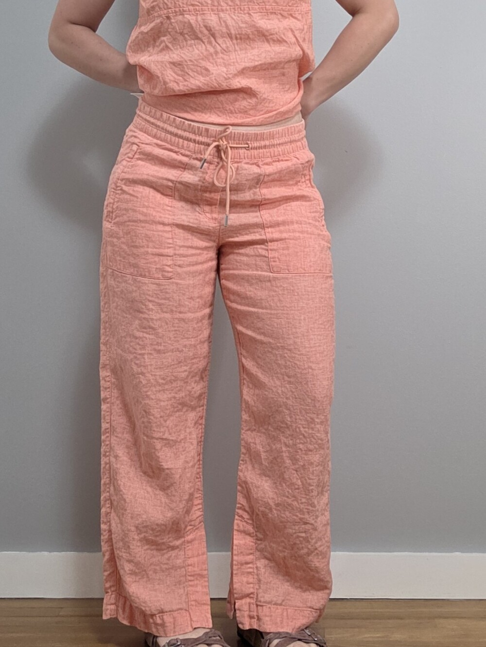 Athleta Retreat 100% Drawstring Linen Wide Leg Pants In Coral 6P